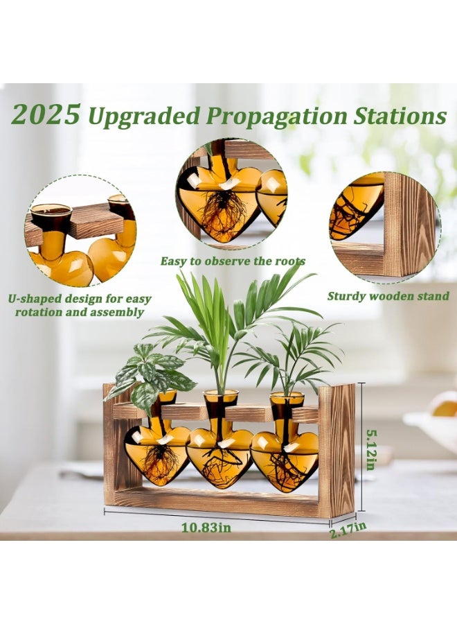 Arabest Heart Shaped Propagation Stations, Plant Terrarium with Wooden Stand, Plant Propagation Station for Hydroponics Plants Office Garden Home Decor, Gifts for Women Plant Lover (3 Vases, Brown) - Image 2